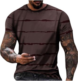 Generic Striped Shirts for Men Short Sleeve Graphic Loose Fit Casual Tshirts Big and Tall Oversized Fashion Printed T-Shirts Coffee