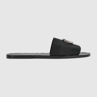 Gucci Mens Riviera Slide Sandal, Black, Leather