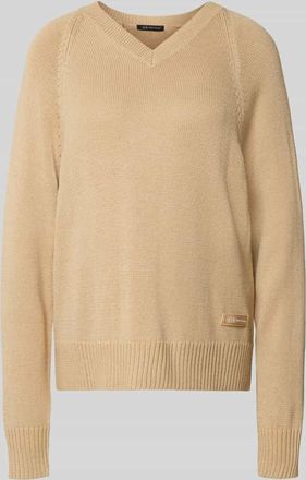 A|X Armani Exchange Strickpullover aus Lanawoll-Mix mit V-Ausschnitt in Camel, Größe XL