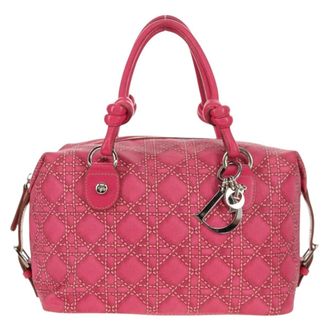 Dior Cannage Handbag Canvas Pink Canvas Handbag (Pre-Owned)