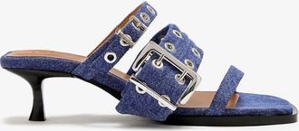 Ganni Blue Buckle Strap Mule in Denim - Size 36 Organic Cotton