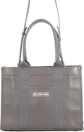 Balenciaga Dark Gray Leather Canvas Handbag Tote Bag (Pre-Owned)
