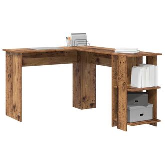 Berkfield Home Modern Corner Desk with Storage Old Wood 140x113, 5x75cm in Brown | Size: 5x75 cm