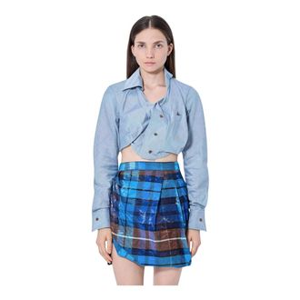 Vivienne Westwood Overhemden, Dames, Blauw, XS, Katoen, Cropped Drunken Shirt