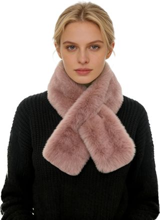 Lina & Lily Faux Fur Pull-Through Womens Winter Collar Scarf Neck Warmer Rectangle Fluffy (Dusty Rose)