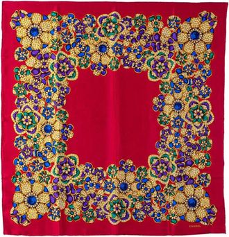 Chanel Pre-owned Scarves, female, Red, Size: ONE SIZE Pre-owned Floral Pattern Scarf