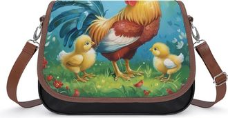 Generic Rooster with Chickens Painting Crossbody Bags for Women Shoulder Messenger Bag Purse Handbags