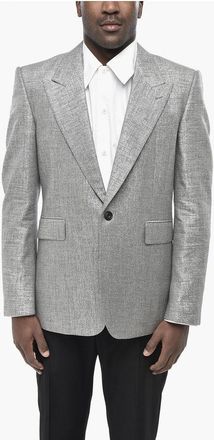 Alexander McQueen One-Button Metallic Fabric Blazer With Flap Pocket size 50