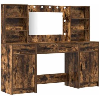 vidaXL Conjunto De Mesa De Tocador Con Caj&oacute;n 3 Pcs Roble Ahumado Vidaxl