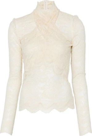 Paco Rabanne Lange mouwen kanten top met cut-out details - Dames - Longsleeves - Wit - 2XS - Tops