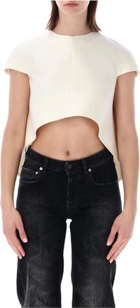 Balenciaga Tops, Dames, Beige, S, Asymmetrische Cropped Top