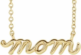 Pompeii3 14K Yellow Petite Mom Script Pendant 18 Necklace 3/4 Wide