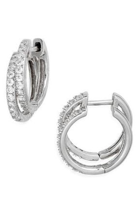 Nordstrom Cubic Zirconia Double Hoop Earrings in Platinum Plated at Nordstrom Rack