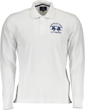 La Martina Elegante polo met lange mouwen en contrastdetail - Heren - Polos - Wit - XL - Katoen - Tops