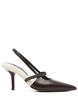 Brunello Cucinelli Monili-embellished slingback pumps - women - Bos Taurus/Rubber/Calf Leather/Metal/Calf Leather/Calf Suede/Calf Leather - 39 1/2