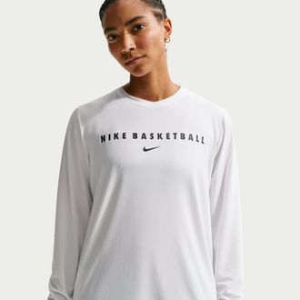 Nike Womens Dri-FIT Long-Sleeve Warm-Up Basketball Top in White | IO1355-100