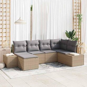 vidaXL Vidaxl - Conjunto De Sof&aacute; De Jard&iacute;n 6 Pcs Beige, Gris Polirat&aacute;n