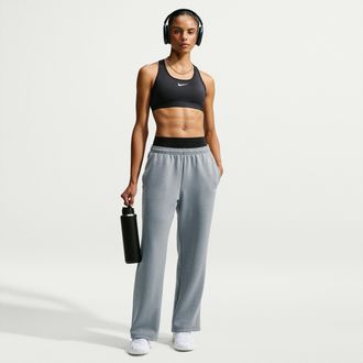 Nike Womens Studio Fleece Sport Dri-FIT Mid-Rise Open-Hem Pants in Grey | IR8161-084