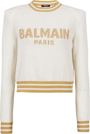 Balmain Logo Embossed Cropped Pullover, Brand Size 36 (US Size 4)