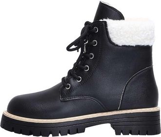 Generic Black Women Cozy Winter Boots with Thick Heel and Round Toe Featuring A Soft Sole and Front Lace Up for Relaxing Times
