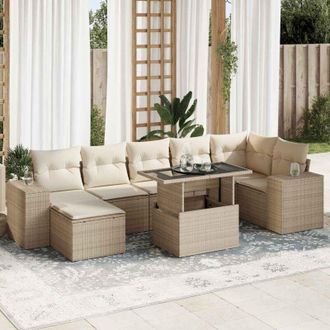 vidaXL Set De Sof&aacute;s De Jard&iacute;n Y Cojines 8 Piezas Rat&aacute;n Sint&eacute;tico Beige Vidaxl