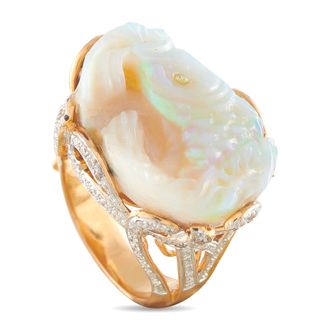 Luxury Bazaar 18K Rose Gold 0.75ct Diamond and Carved Opal Fish Ring MF08-043026