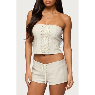Edikted Wilde Faux Leather Corset Top in Off-White at Nordstrom, Size X-Small