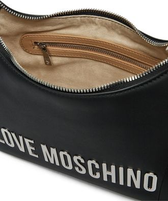 Moschino Womens Logo Plaque Shoulder Bag Black Polyurethane