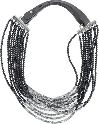Brunello Cucinelli Brunello Cucinelli Pre-owned Womens Beaded Choker Necklace Leather in Black Plastic - One Size