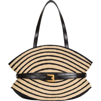 Balmain Medium Shuffle bag in smooth leather and two-tone raffia in Beige at Nordstrom