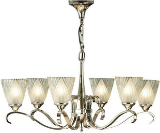Loops Luxury Hanging Ceiling Pendant Light Bright Nickel Deco Glass 6 Lamp Chandelier