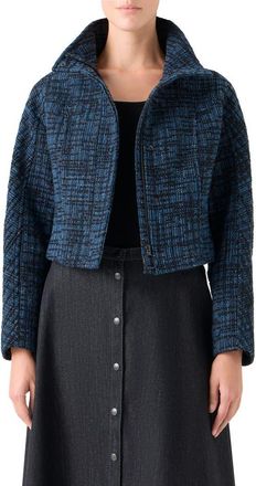 Akris Tweed Crop Jacket in Medium Blue Denim-Black at Nordstrom, Size 12