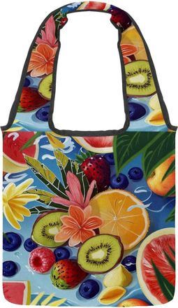 Generic Fruits of summer Reversible Canvas Shoulder Tote - Double-Sided Print, 12oz Cotton, 27cm Drop, Fold-Flat Bag for Travel, Shopping, Street Outings