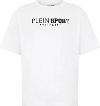 Plein Sport T-shirt met Ronde Hals Reflecterende Kras - Heren - Sportshirts - Wit - S - Katoen - Fitness