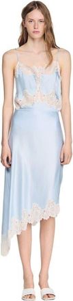 Sandro Asymmetrical satin skirt with lace in Blue/ecru at Nordstrom, Size 38
