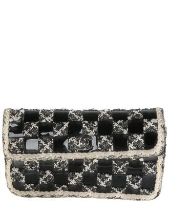 Chanel Black Patent Leather & Tweed Medium Flap Bag (Authentic Pre-Loved)