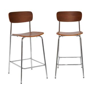 Sweeek Taburete de bar vintage metal y contrachapado, set de 2, gris perlado