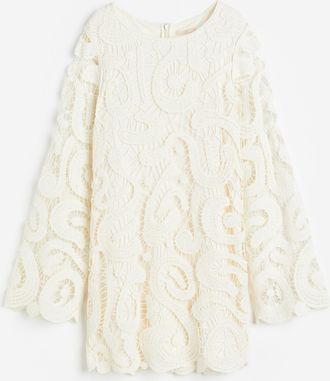 H&M Kleid in A-Linie im H&auml;kellook - Cremefarben