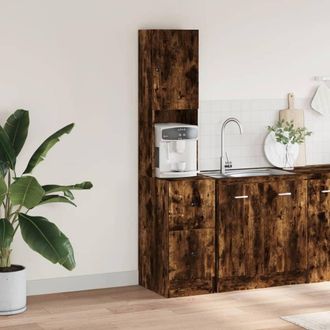Berkfield Home Kitchen Cabinet Smoked Oak 35x50x180 cm Engineered Wood in Brown | Size: 35 x 50 x 180 cm