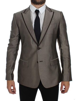 Dolce & Gabbana Brown Slim Fit Silk Two Button Mens Blazer