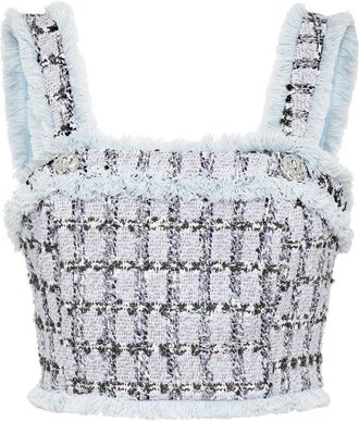Philipp Plein Tweed Cropped Top - Dames - Tops zonder mouwen - Blauw - L - Tweed - Tops