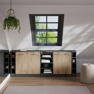 Vicco Conjunto De Armarios Para Techo Inclinado Rion, Roble Artesanal, 210 Cm Lote De 5 Carcasas De Armario 60 Cm De Profundidad, Vicco