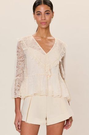 Rebecca Taylor Skye Lace Top in Cream at Nordstrom, Size X-Small