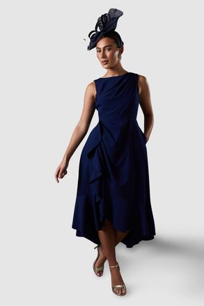 Coast Crepe Low Back Ruffle Dress in Navy at Nordstrom, Size 10