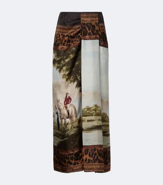 Ralph Lauren Collection Gonna midi Debbie in twill di seta con stampa