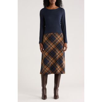 Connected Long Sleeve Twofer Midi Dress in Midnight at Nordstrom Rack, Size 14