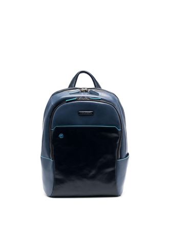 Piquadro logo-patch leather backpack - Blue