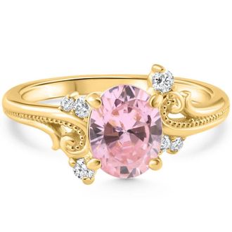 Pompeii3 1 3/4Ct Pink Topaz & Diamond Deco Ring Gold Lab Grown