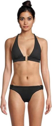 BECCA by Rebecca Virtue Modern Edge Rib Mira Buckle Halter Top Women Black Swimwear GBO2330