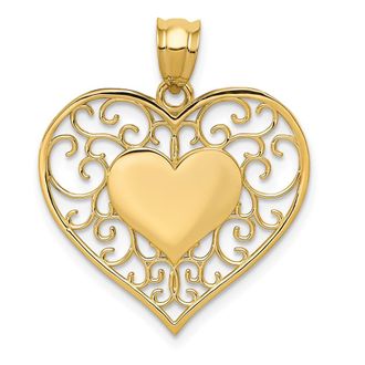 Diamond2Deal 14k Yellow Gold Polished Filigree Heart Pendant